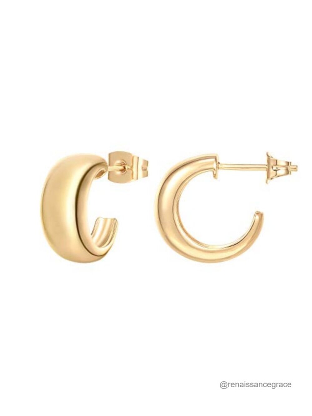 14K Gold Plated Thick Dome Huggie Earrings 925 Sterling Silver Posts Small Wide